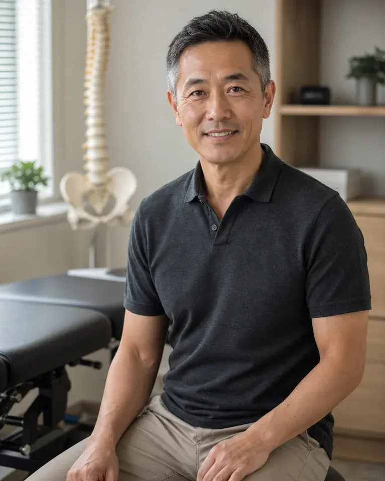 Smiling chiropractor in a bright treatment room