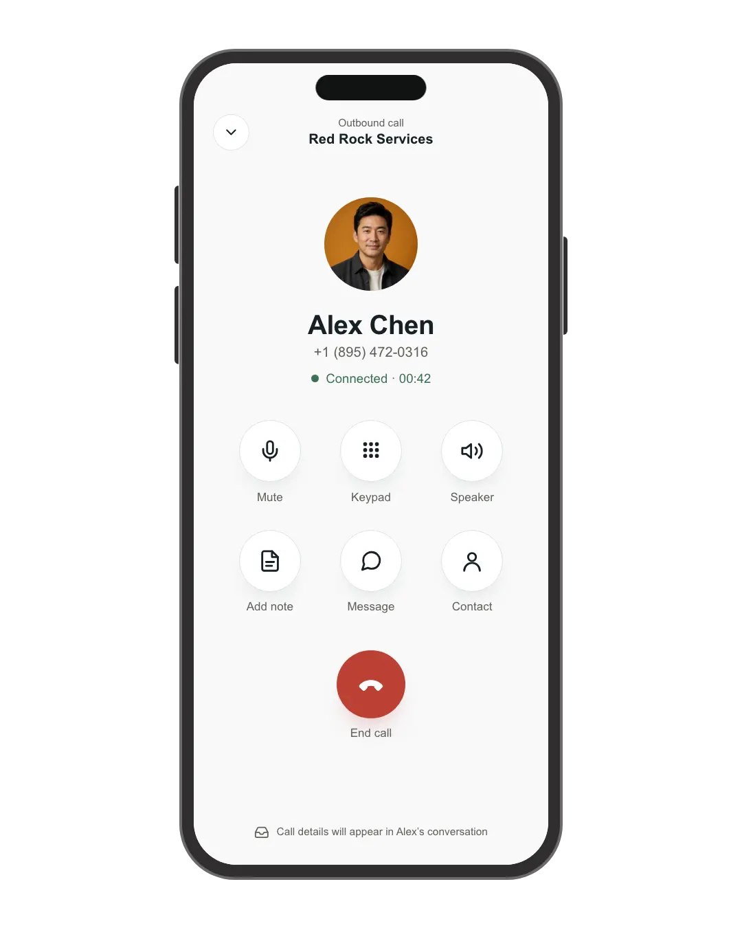 RankLadder mobile app showing an active outbound call