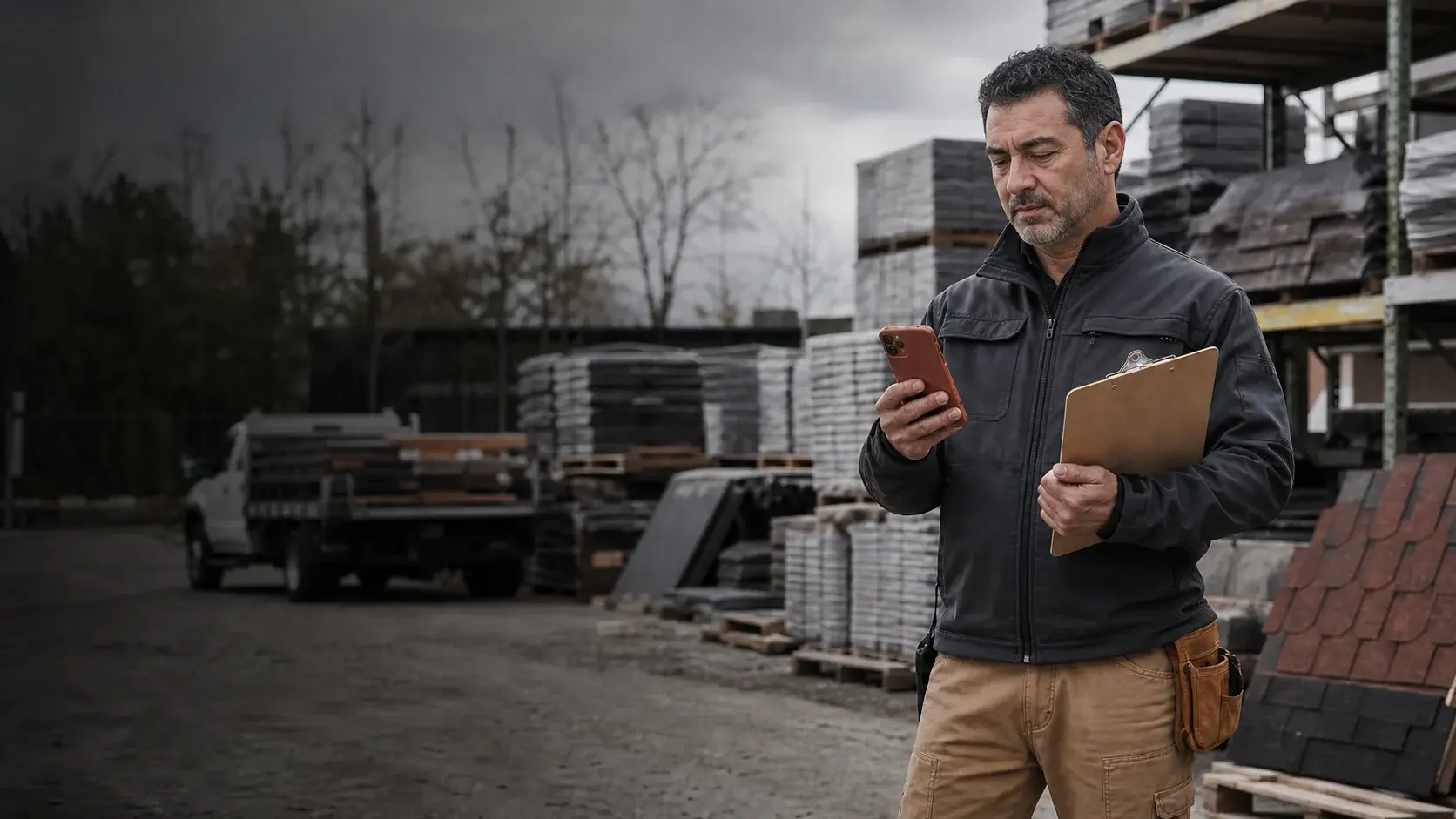 A roofing contractor reviewing a qualified customer opportunity