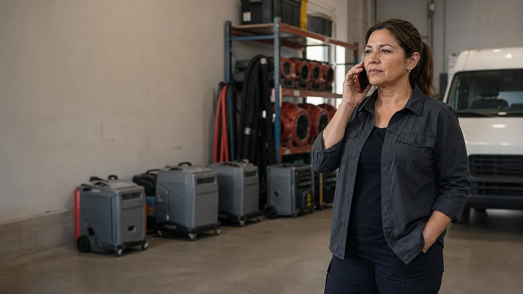 A restoration company owner taking an urgent transferred customer call